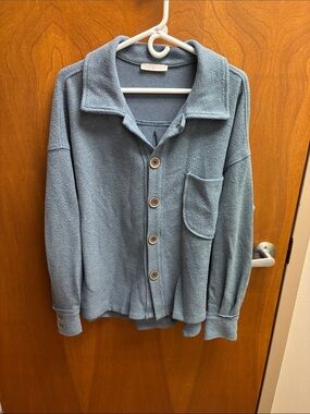 Ces Femme Dusty Blue Button-Front Knit Cardigan